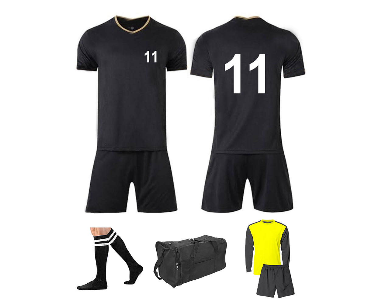 Soccer Kit 15 Set Adults - Black With White Printing