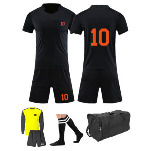 Soccer Kit 15 Set Adults/Football Kit - Black and White Orange Printing