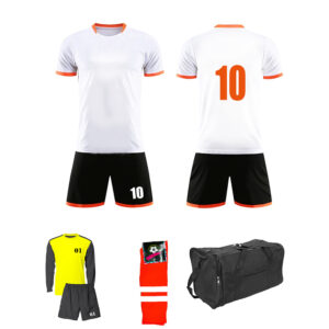 Soccer Kit 15 Set Adults/Football Kit - Black and White With Ornage Strap