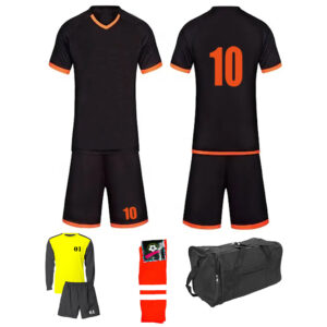 Soccer Kit 15 Set Adults/Football Kit - Black With Orange Printing